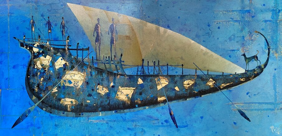 ,,Modrá lagúna,, rozmer obrazu s rámom 100x50cm