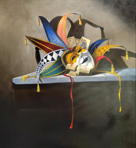 ,,Hry života,, rormer obrazu s rámom 55x50 cm