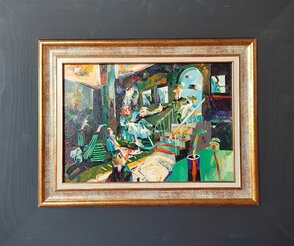 “Incident na schodoch..“ Rozmer obrazu spolu s rámom 74x62 cm