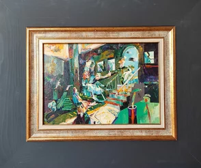 “Incident na schodoch..“ Rozmer obrazu spolu s rámom 74x62 cm