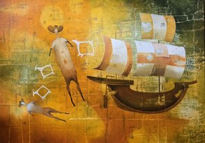 ,,V prístave,, plátno 50x 70 cm