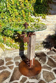 designový stôl - výška 101cm , sklo - priemer - 70cm